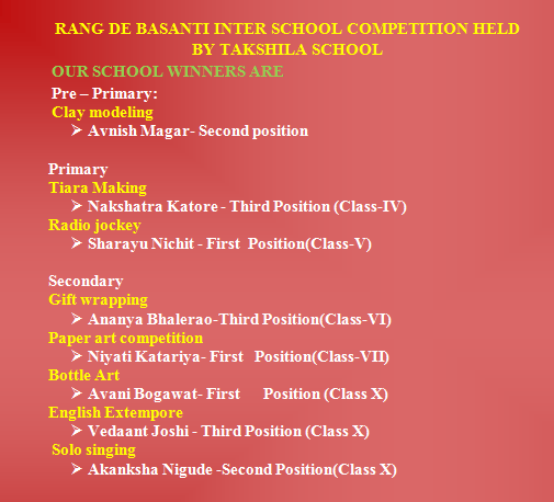 Rang De Basanti Inter School Competition held By Takshila School Our School Winners